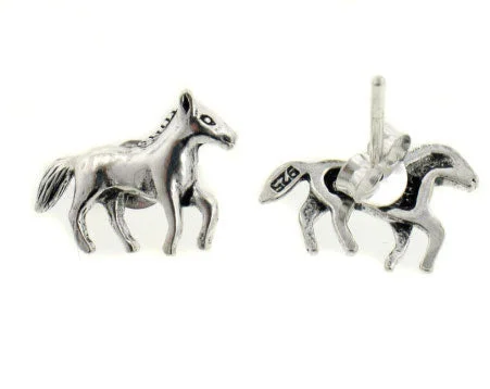 cute heart-shaped earrings for girls -Pretty Little Galloping Horse Sterling Silver Post Stud Earrings