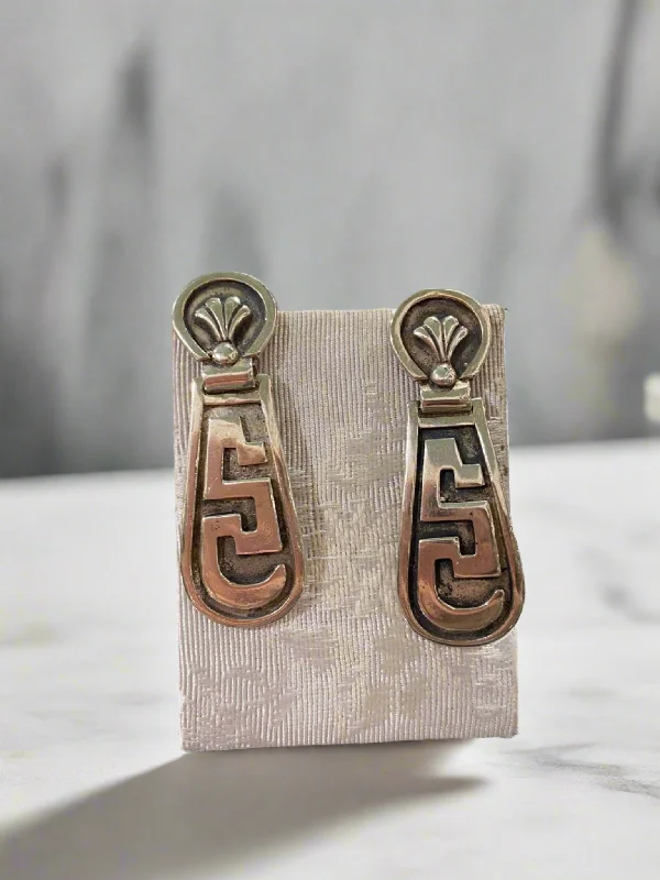 personalized gold earrings for women -Greek Key Meander Earrings in sterling Silver (AG-15)