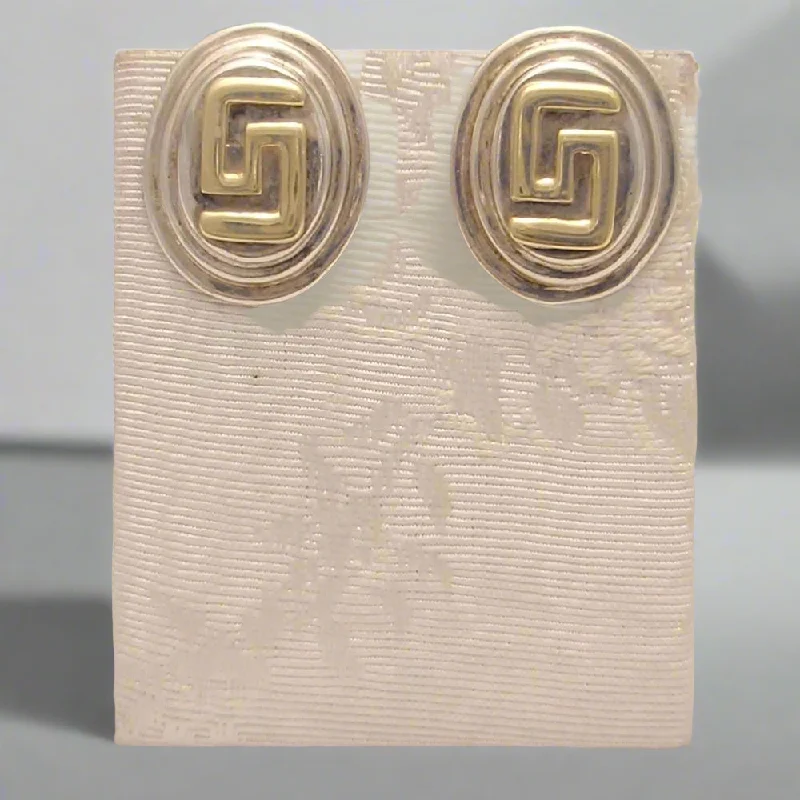 gold and silver earrings for women -Greek Key Meander Earrings in sterling Silver (AG-03)