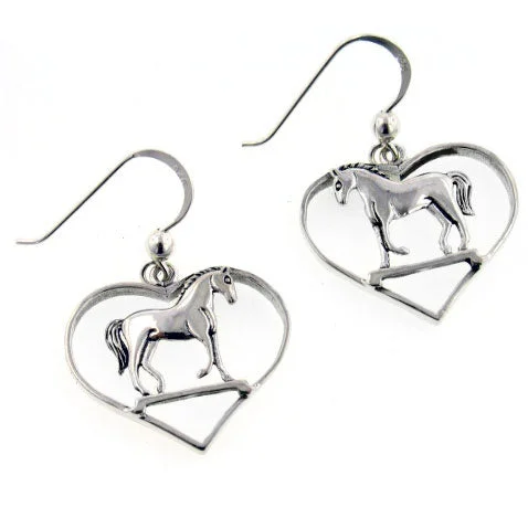 pearl stud earrings for casual wear -Graceful Standing Horse in Heart Sterling Silver Hook Pony Earrings