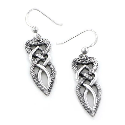 layered earrings for women -Twisted Snake Heart Intertwined Celtic Knot Sterling Silver Earrings