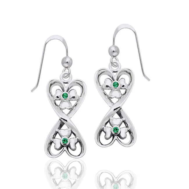 vintage-inspired earrings for brides -Lucky in Love - Irish Shamrock Hearts Sterling Silver Earrings