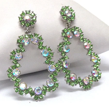 stylish ear cuffs for women -Large 60's Antique Style Green Crystal Flower Dangle Post Earrings