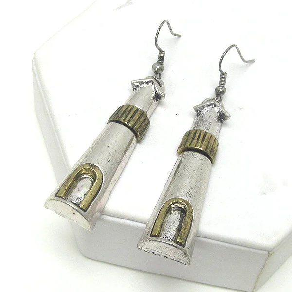 sapphire earrings for formal occasions -Lighthouse Silvertone & Goldtone Drop Earrings