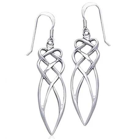 diamond earrings for anniversaries -Loving Embrace Abstract Celtic Knot Sterling Silver Long Hook Earrings