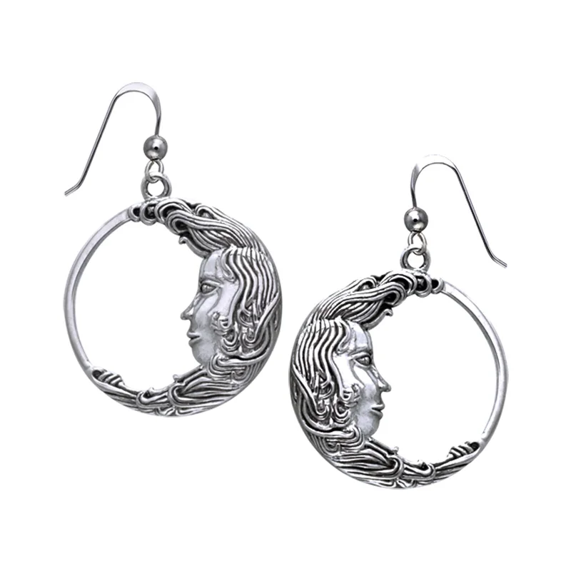 delicate gold earrings for women -Luna the Moon Goddess Celestial Sterling Silver Hook Earrings