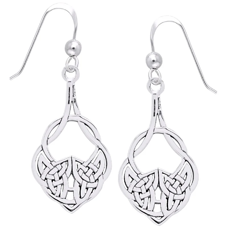 heart-shaped earrings for romantic gifts -Medium Sterling Silver Celtic Knot Hook Dangle Drop Earrings