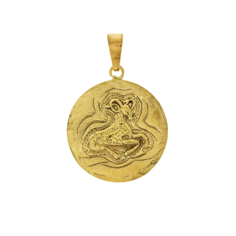 layered earrings for women -Yellow Gold x "Aries" 22mm Zodiac Pendant