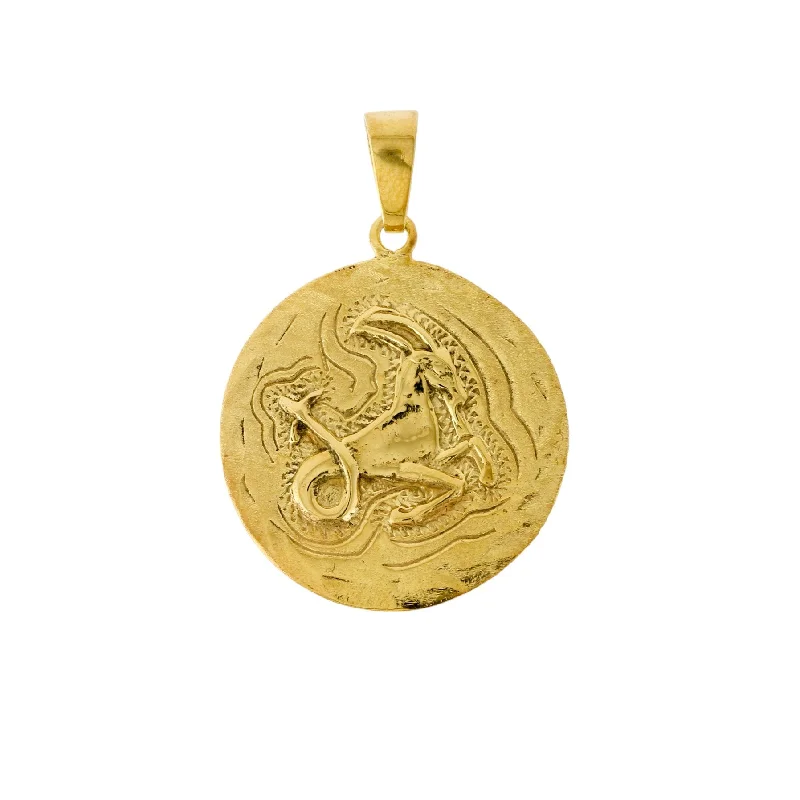 gold earrings for everyday wear -Yellow Gold x "Capricorn" 22mm Zodiac Pendant