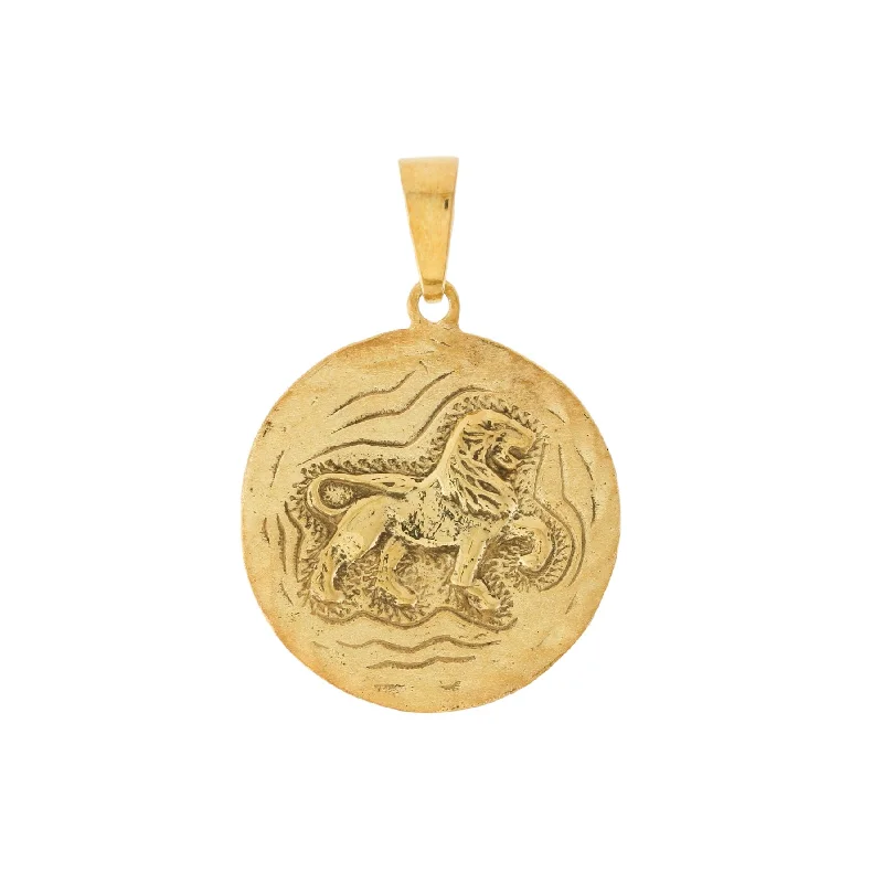 gold plated earrings for weddings -Yellow Gold x "Leo" 22mm Zodiac Pendant